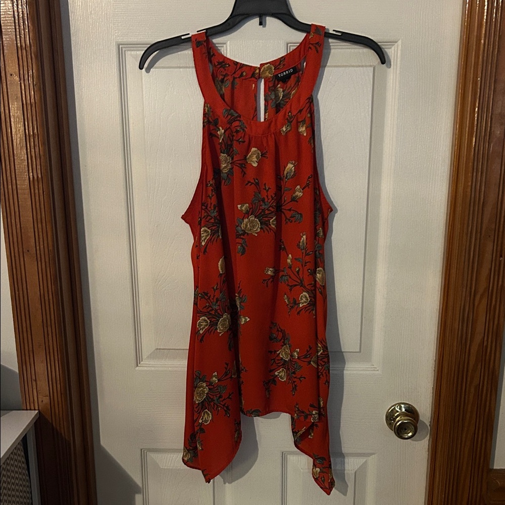 Torrid Red Floral Sleeveless Blouse